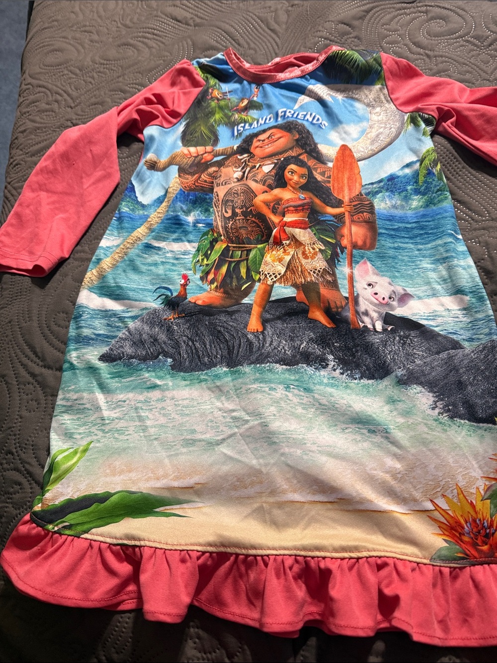 Disney Girls' Pink and Blue Moana Long-Sleeve Swim Cover-Up